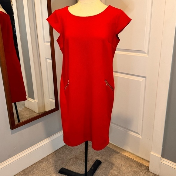 Covington Red cap sleeve midi dress size 14 - Picture 2 of 10